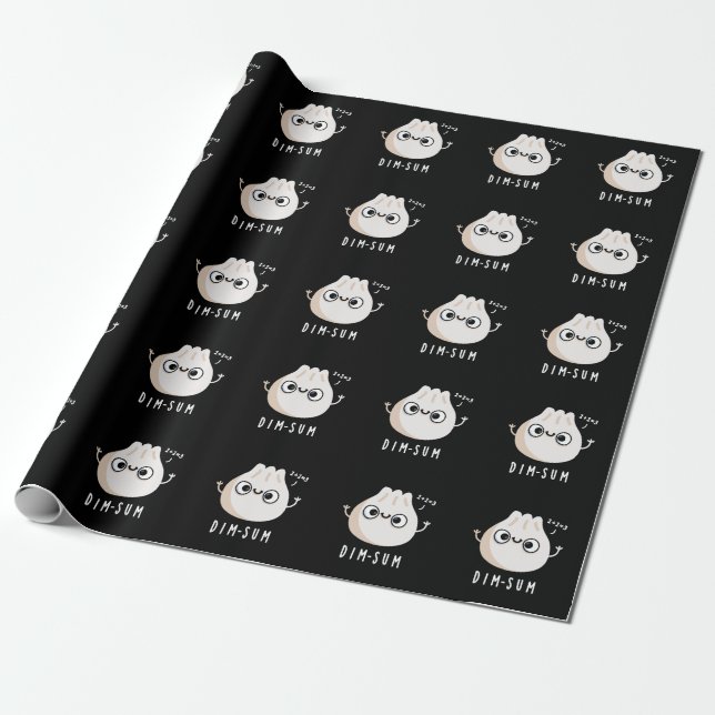 Dim-sum Funny Dimsum Math Pun Dark BG Wrapping Paper (Unrolled)