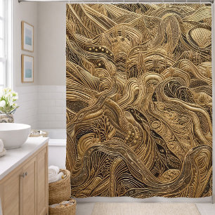 Dimensional Gold Abstract Design Shower Curtain