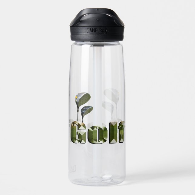 Dimensional Golf Clubs And Name, Water Bottle (Back)