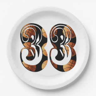 Dimensional Orange Black Basketball Number 33, Paper Plate