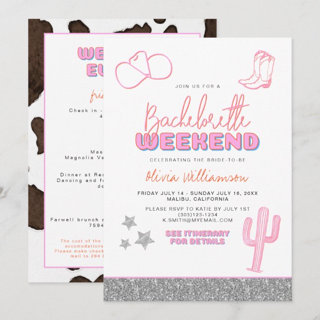 DINA Space Cowgirl Desert Bachelorette Invitation (Front/Back)