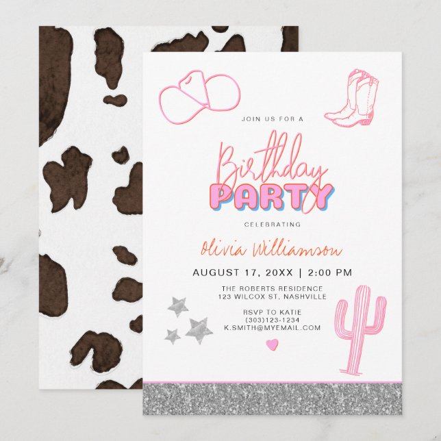 DINA Space Cowgirl Desert Birthday Party Invitation (Front/Back)