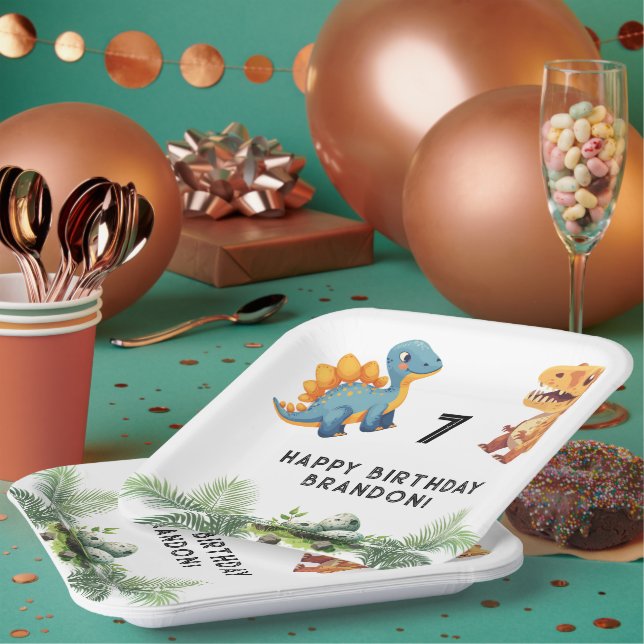 Dinasaur Kid's Birthday Party  Paper Plate (Multi)