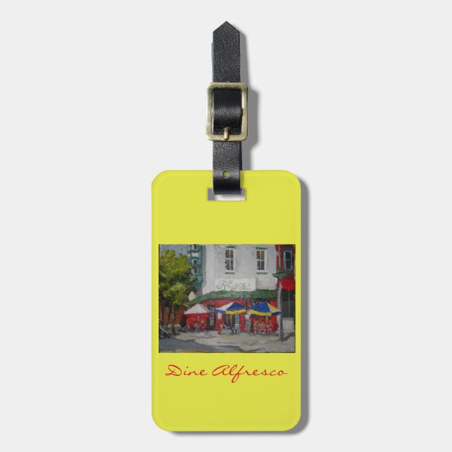 Dine Alfresco Luggage purse or keychain tag (Front Vertical)