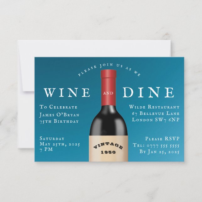 Dine and Wine Vintage Birthday Invitation (Front)