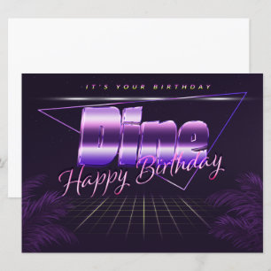 Dine Name Vorname lila retro Karte Geburtstag Card