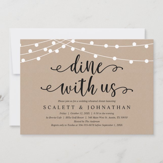 Dine with us, Rustic Kraft Rehearsal Dinner Invitation (Front)