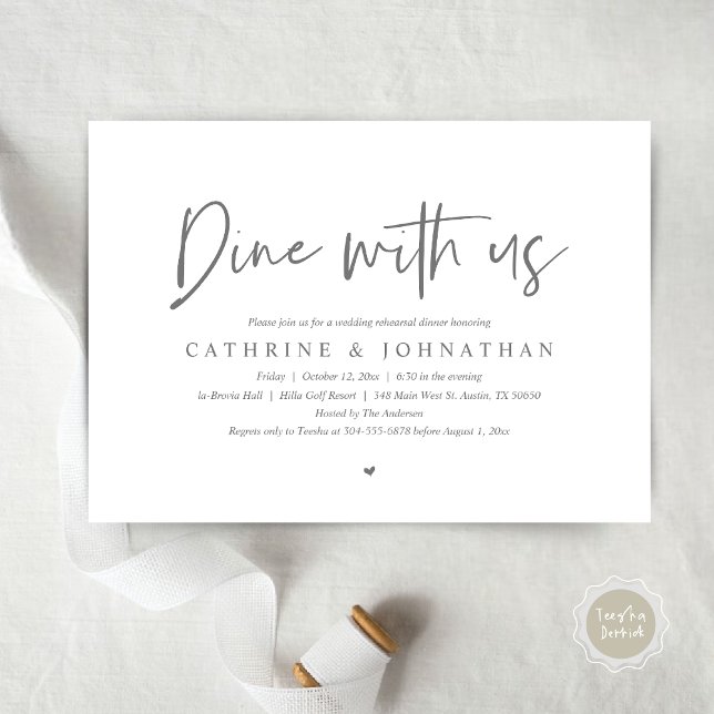 Dine with us, Wedding Rehearsal Dinner Invitation (Dine with us, Modern Wedding Rehearsal Dinner Party Invitation Card, PDF, in Dark Grey)