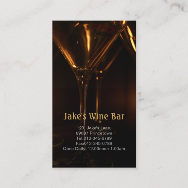 Diner Bar Restaurant Wine Glass Business Card (Front)