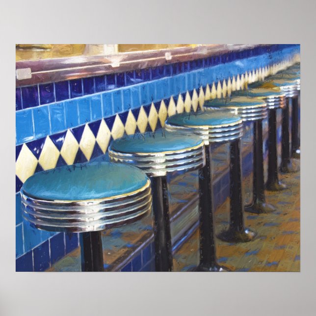 Diner Bar Stools Impressionism Poster (Front)