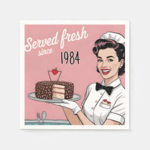 Diner Pin-Up: Retro Waitress and Custom Year Napkin