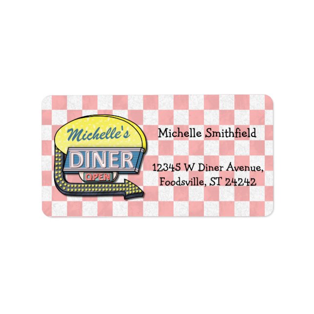  Diner Sign Create Your Own Custom Retro 50's Pink Label (Front)