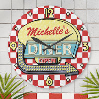 Diner Sign Retro 50s Red Checkered | Custom Name