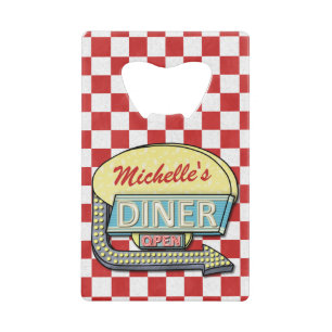 Diner Sign Retro 50s Red Chequered   Custom Name