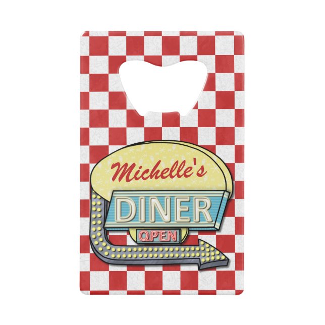 Diner Sign Retro 50s Red Chequered | Custom Name (Front)