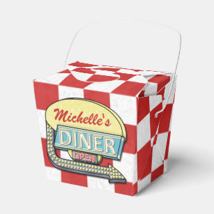 Diner Sign Retro 50s Red Chequered   Custom Name Favour Box