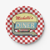 Diner Sign Retro 50s Red Chequered | Custom Name