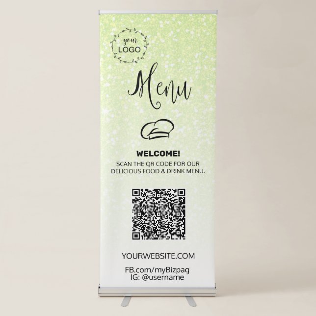 *~* Diner UPLOAD .  QR IMAGE LOGO Restaurant Lunch Retractable Banner (Front)