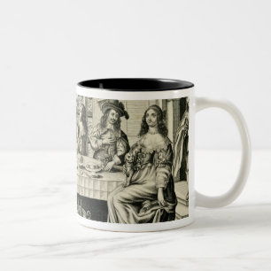 Diners on a terrace with a formal garden below, en Two-Tone coffee mug