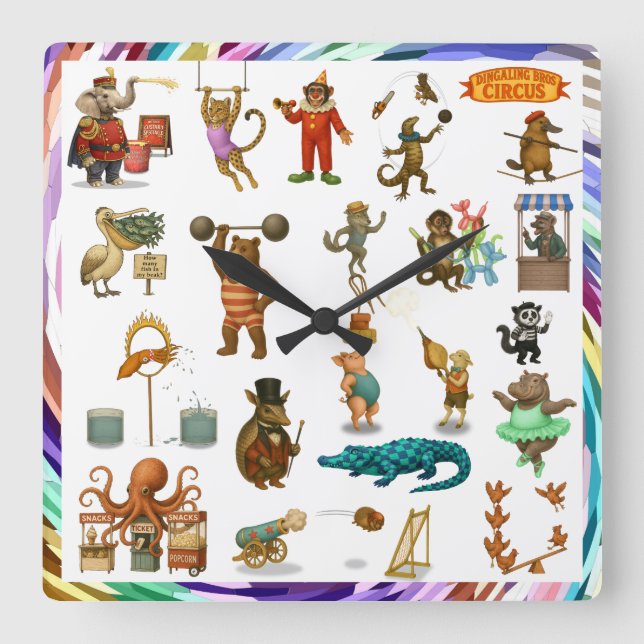 Dingaling Bros Circus acts Square Wall Clock (Front)