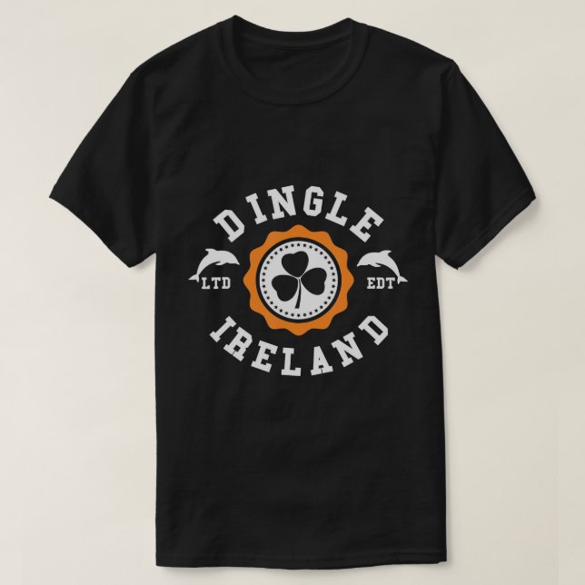 Dingle Kerry Fungi Dolphin Ireland Shamrock Crest  T-Shirt (Design Front)