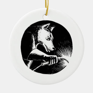 Dingo Dog Welder Scratchboard Ceramic Tree Decoration