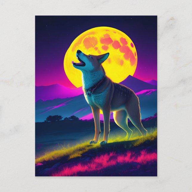 Dingo in the moorland moonlight  postcard (Front)