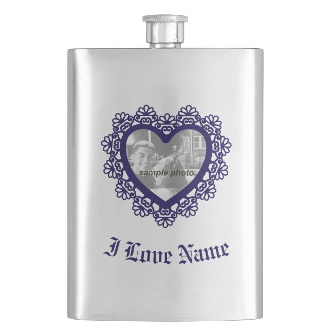 Dingus Heart Lace Frame Classic Flask (Front)