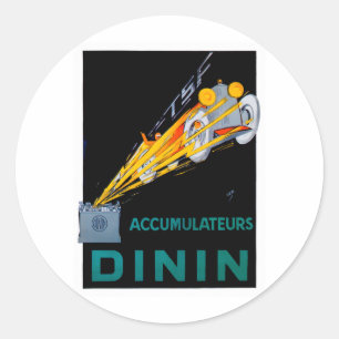 Dinin Accumulateurs / Car Battery ~ Vintage Ad Classic Round Sticker