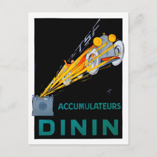 Dinin Accumulateurs / Car Battery ~ Vintage Ad Postcard