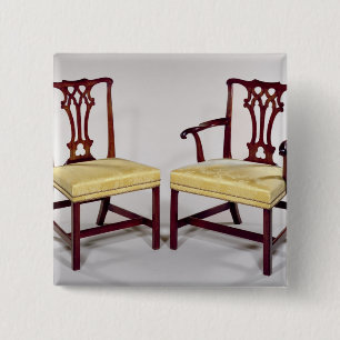 Dining chairs, with interlaced splat backs 15 cm square badge