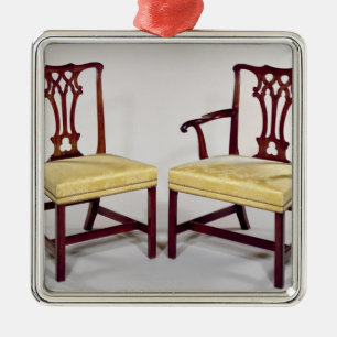Dining chairs, with interlaced splat backs metal tree decoration