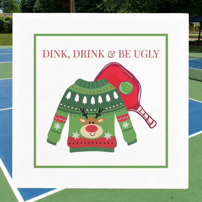 Dink Drink Be Ugly Pickleball Ugly Sweater Party Napkin (Creator Uploaded)