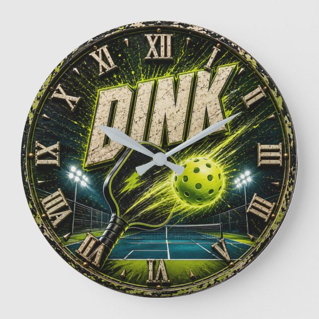 Dink Neon Pickleball Player Gift Large Clock (Front)
