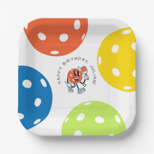 Dink Pickleball Party Sports Cartoon Mascot Paddle Paper Plate