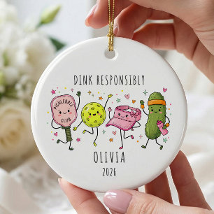 Dink Responsibly Pickleball Ceramic Tree Decoration