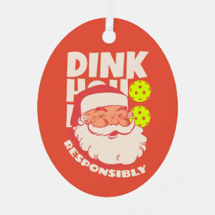 Dink Responsibly. Vintage Santa with Pickle Balls  Metal Tree Decoration