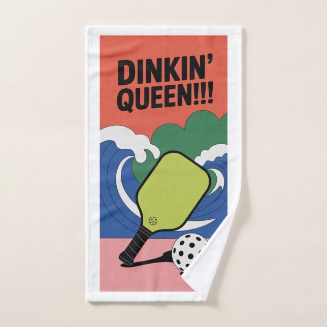 Dinkin’ Queen!!! Retro Pickleball Paddle Sports Hand Towel (Hand Towel)