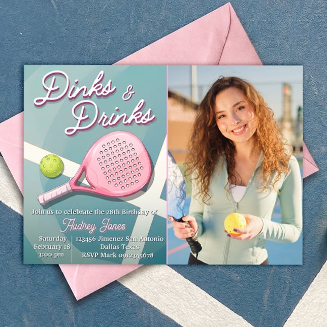 Dinks and Drinks - Pickleball Birthday with Photo Invitation (Creator Uploaded)