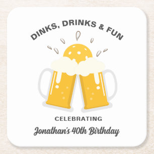Dinks & Drinks Beer Mugs Cheer Custom Pickleball Square Paper Coaster