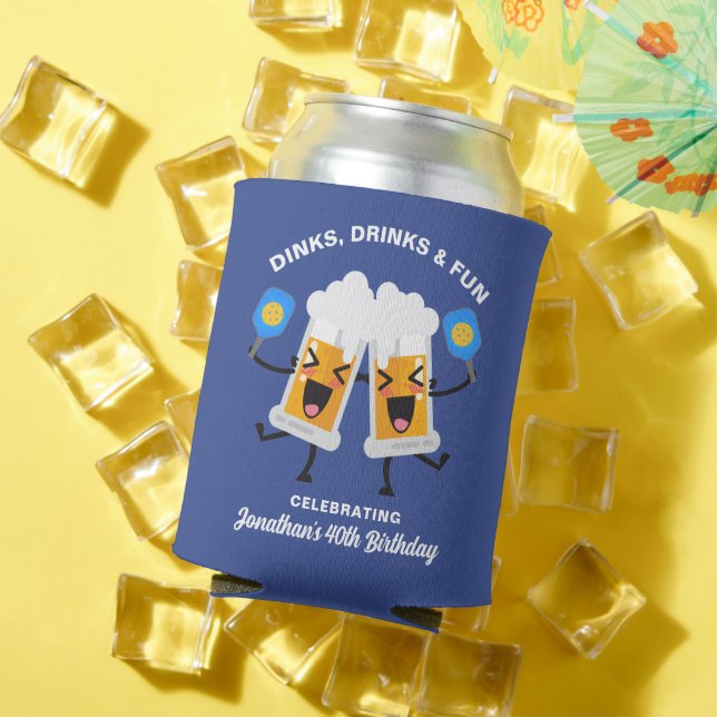 Dinks & Drinks Funny Cartoon Beer Mugs Pickleball Can Cooler (In Situ Summer)