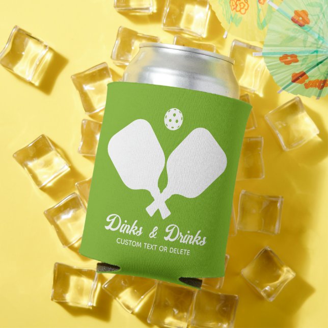 Dinks Drinks Pickleball Paddles Personalised Green Can Cooler (In Situ Summer)