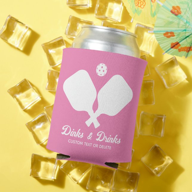 Dinks, Drinks Pickleball Paddles Personalised Pink Can Cooler (In Situ Summer)