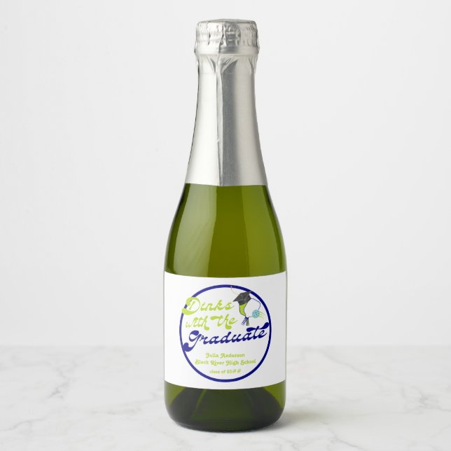 Dinks with Graduate Green Pickleball Graduation Sparkling Wine Label (Front)