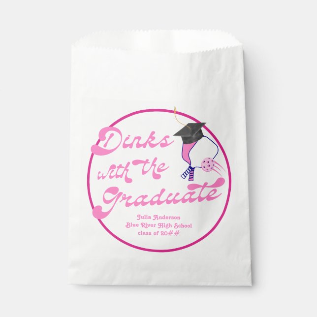Dinks with the Graduate Pink Pickleball Graduation Favour Bags (Front)