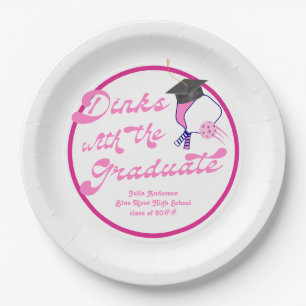 Dinks with the Graduate Pink Pickleball Graduation Paper Plate