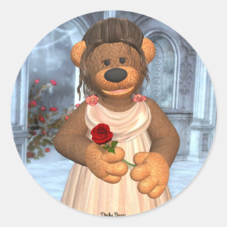 Dinky Bears Beauty with Rose Classic Round Sticker