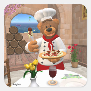 Dinky Bears Chef: Spaghetti with Meatballs Square Sticker