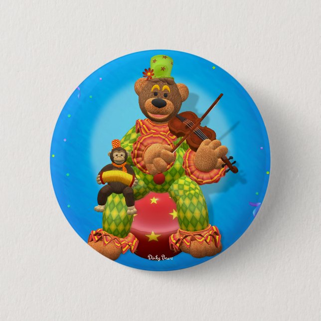 Dinky Bears Clown & Mr. Zippy 6 Cm Round Badge (Front)