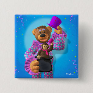 Dinky Bears Clown with Monkey 15 Cm Square Badge